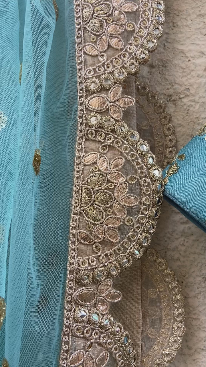 Blue Zari Blouse Lehenga Set