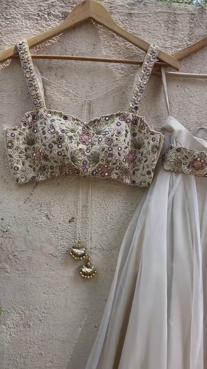 Ecru Lilac Floral Bustier Set