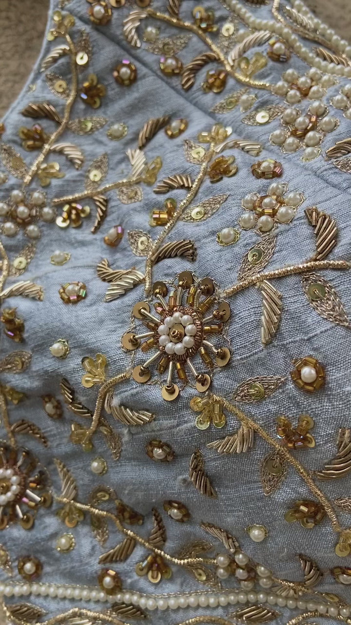 Powder Blue Bridal Raw Silk Lehenga Set