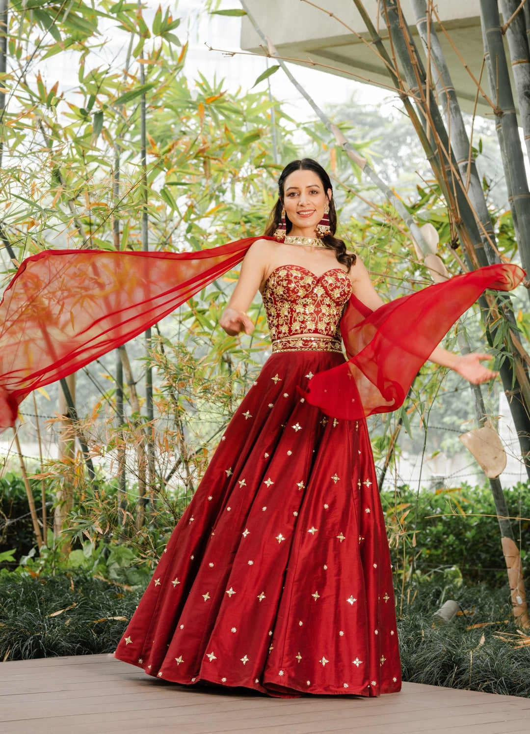 corset dress indian Embroidered Corset Lehenga Choli Set: Maroon Indian Bridal Wear