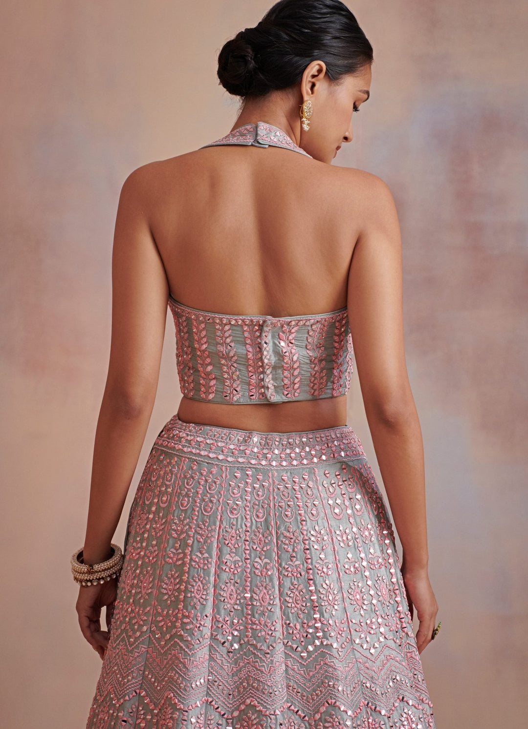 Adina Pink and Ice Blue Embroidered Lehenga Set Suhino - Fabilicious Fashion