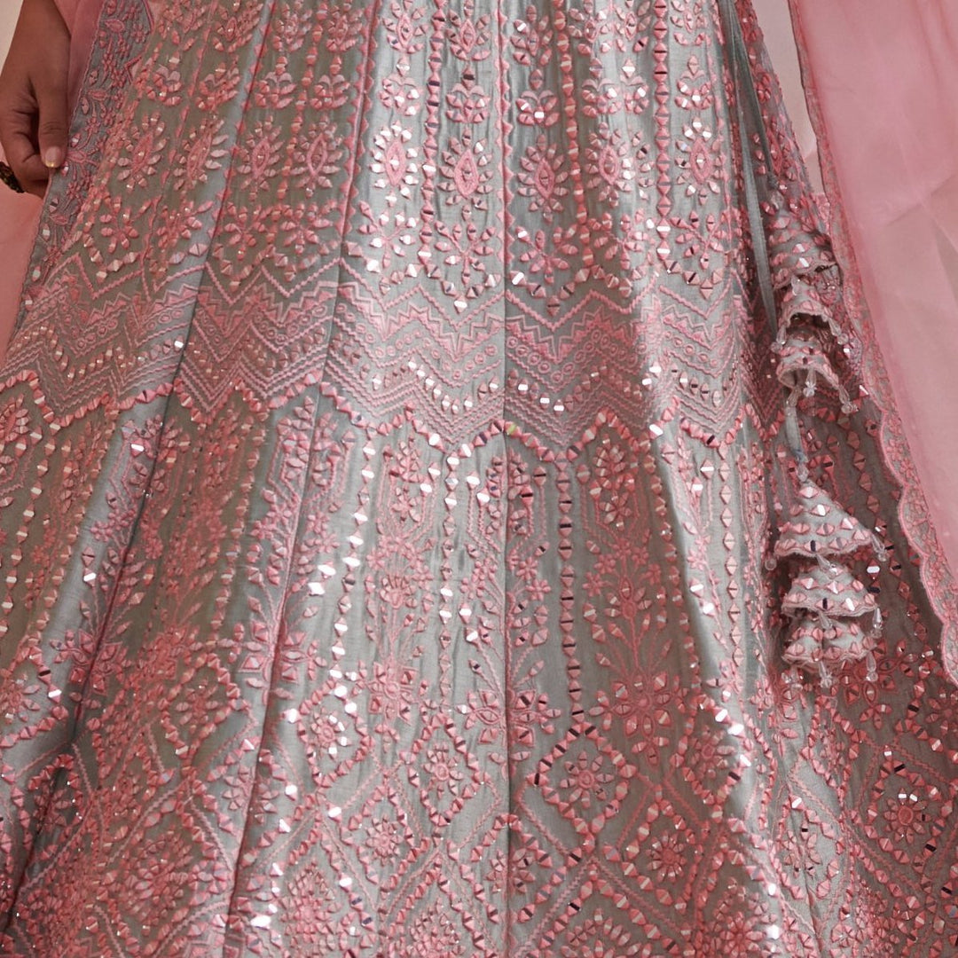 Adina Pink and Ice Blue Embroidered Lehenga Set Suhino - Fabilicious Fashion