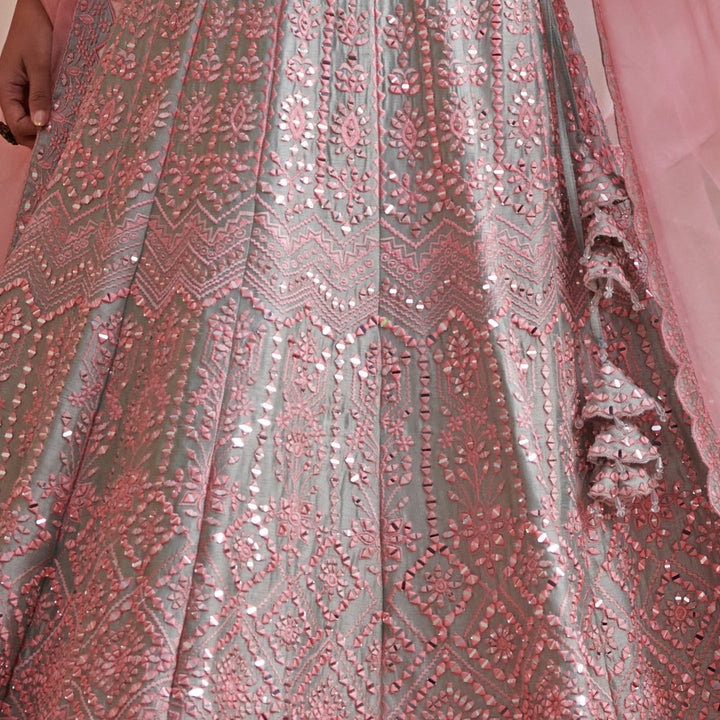 Adina Pink and Ice Blue Embroidered Lehenga Set Suhino - Fabilicious Fashion