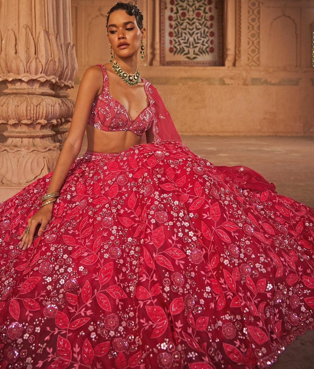 Alluring Pink Embellished Organza Lehenga Set With Net Dupatta Prevasu - Fabilicious Fashion