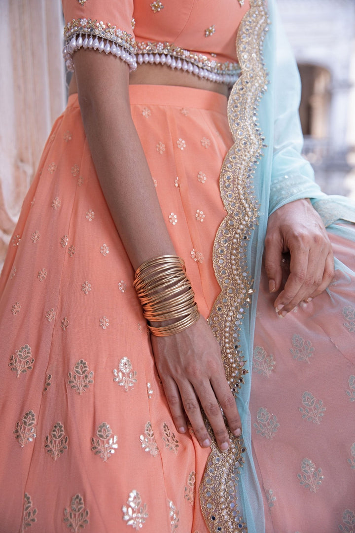 Amara Tangerine Gota Lehenga Set Renee - Fabilicious Fashion