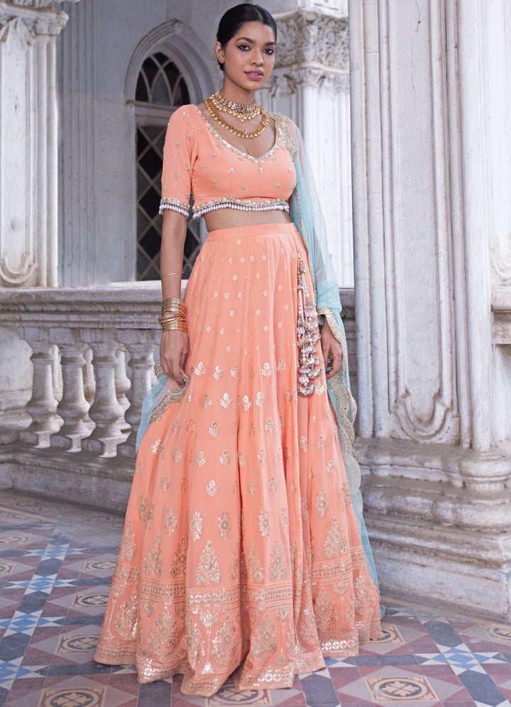 Amara Tangerine Gota Lehenga Set Renee - Fabilicious Fashion