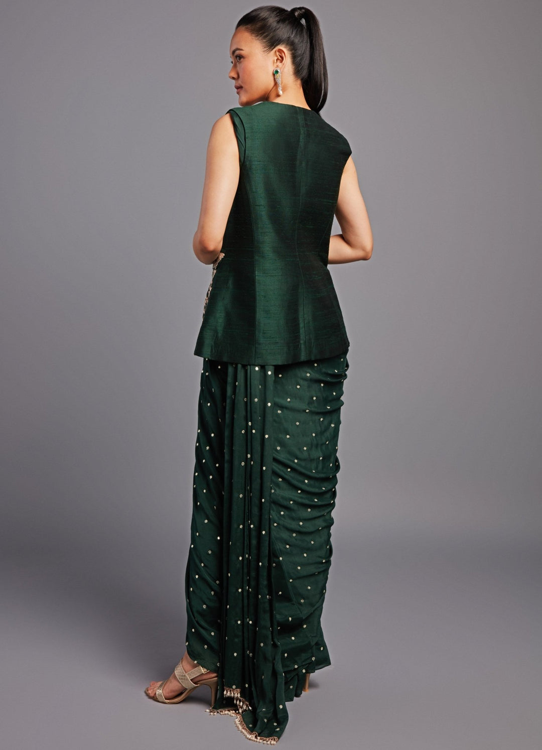 Amayra Forest Green Jacket And Saree Set Chamee n Palak - Fabilicious Fashion
