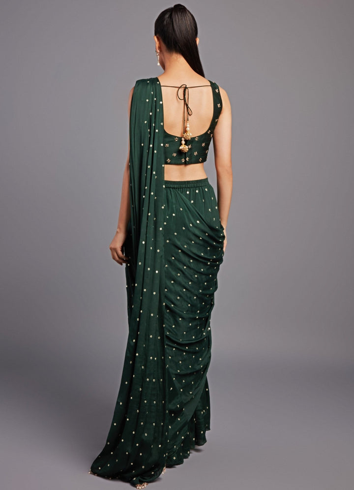 Amayra Forest Green Jacket And Saree Set Chamee n Palak - Fabilicious Fashion