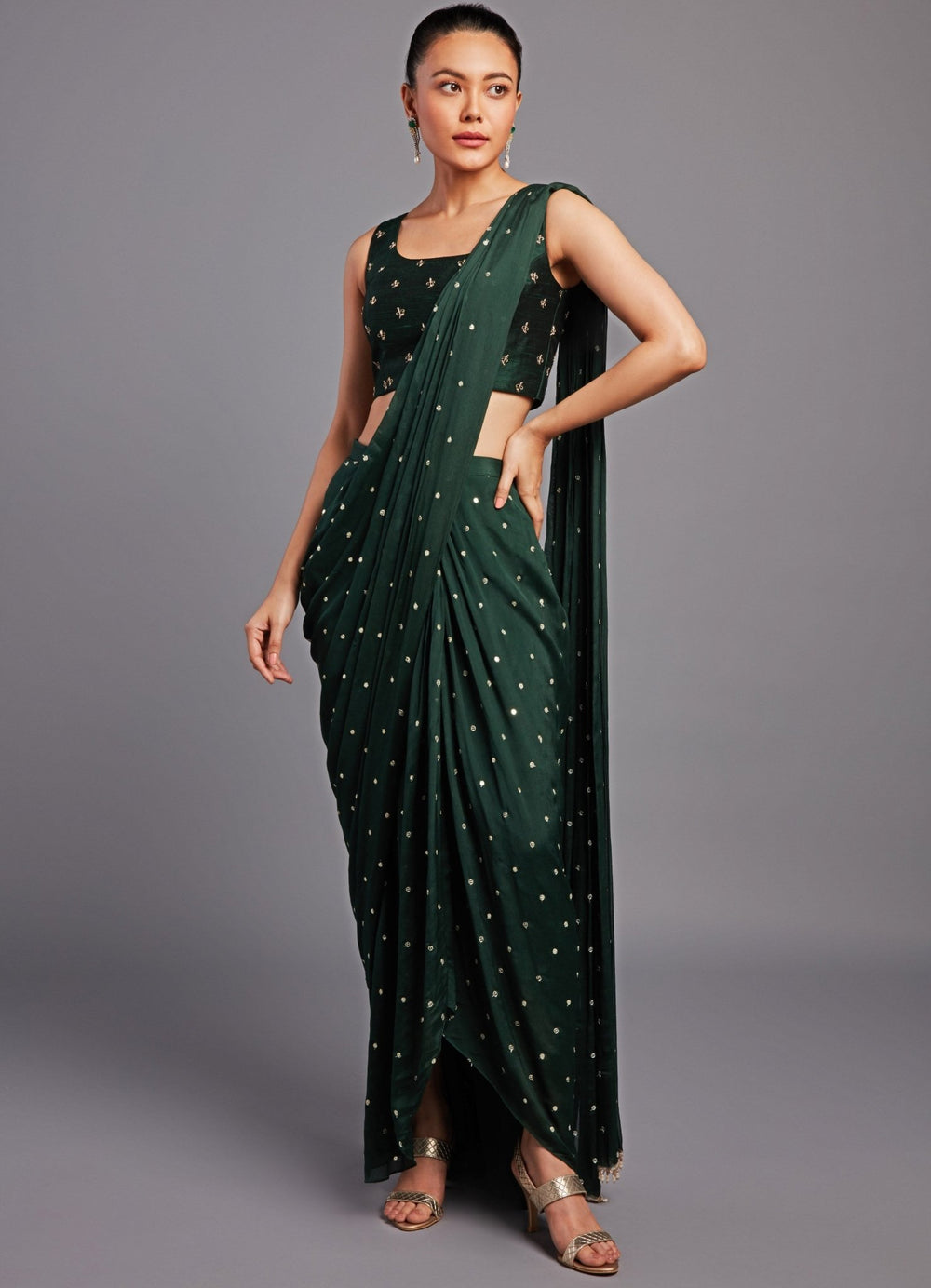 Amayra Forest Green Jacket And Saree Set Chamee n Palak - Fabilicious Fashion