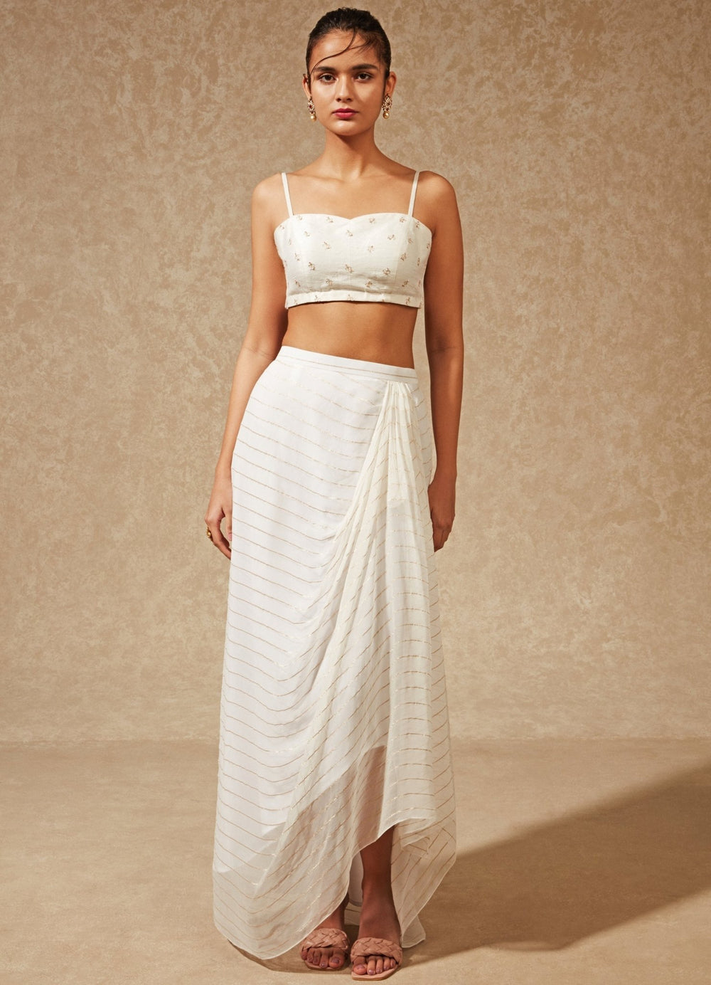 Amayra Ivory Jacket With Drape Lehenga Chamee n Palak - Fabilicious Fashion