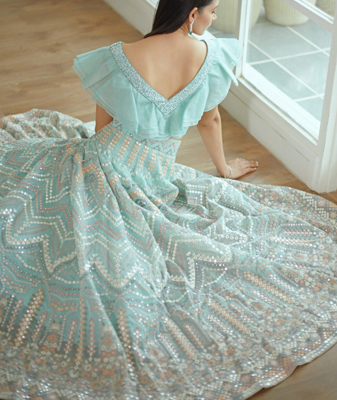 Amrin Sky Blue Georgette Lehenga Set Studio Iris - Fabilicious Fashion