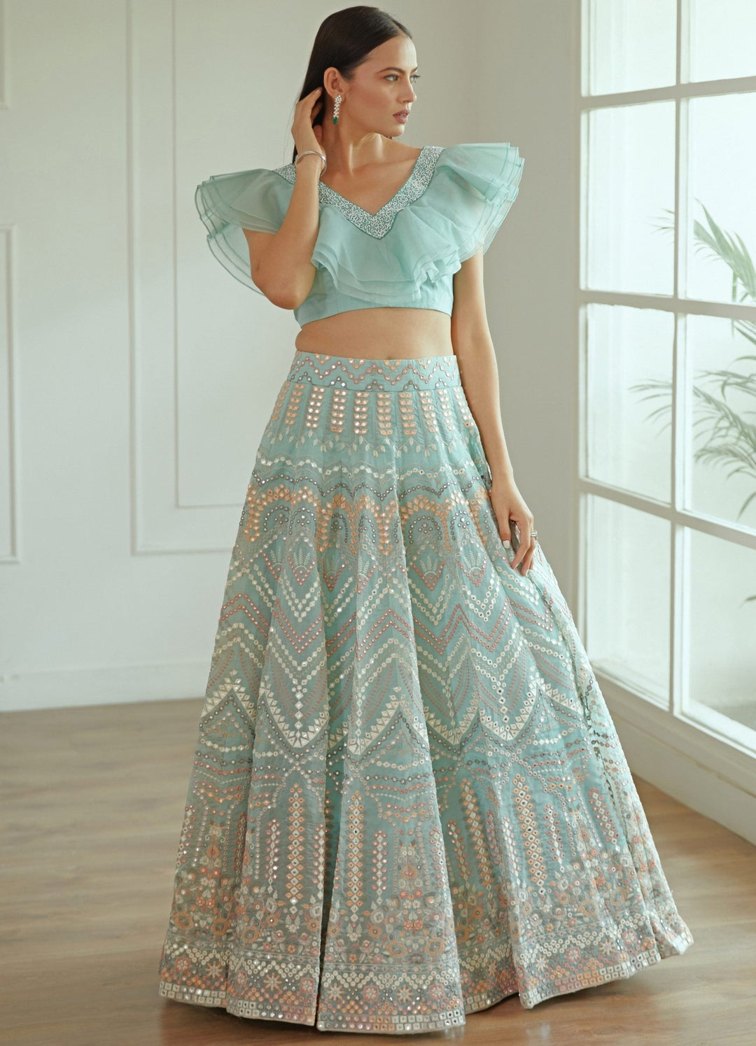 Amrin Sky Blue Georgette Lehenga Set Studio Iris - Fabilicious Fashion