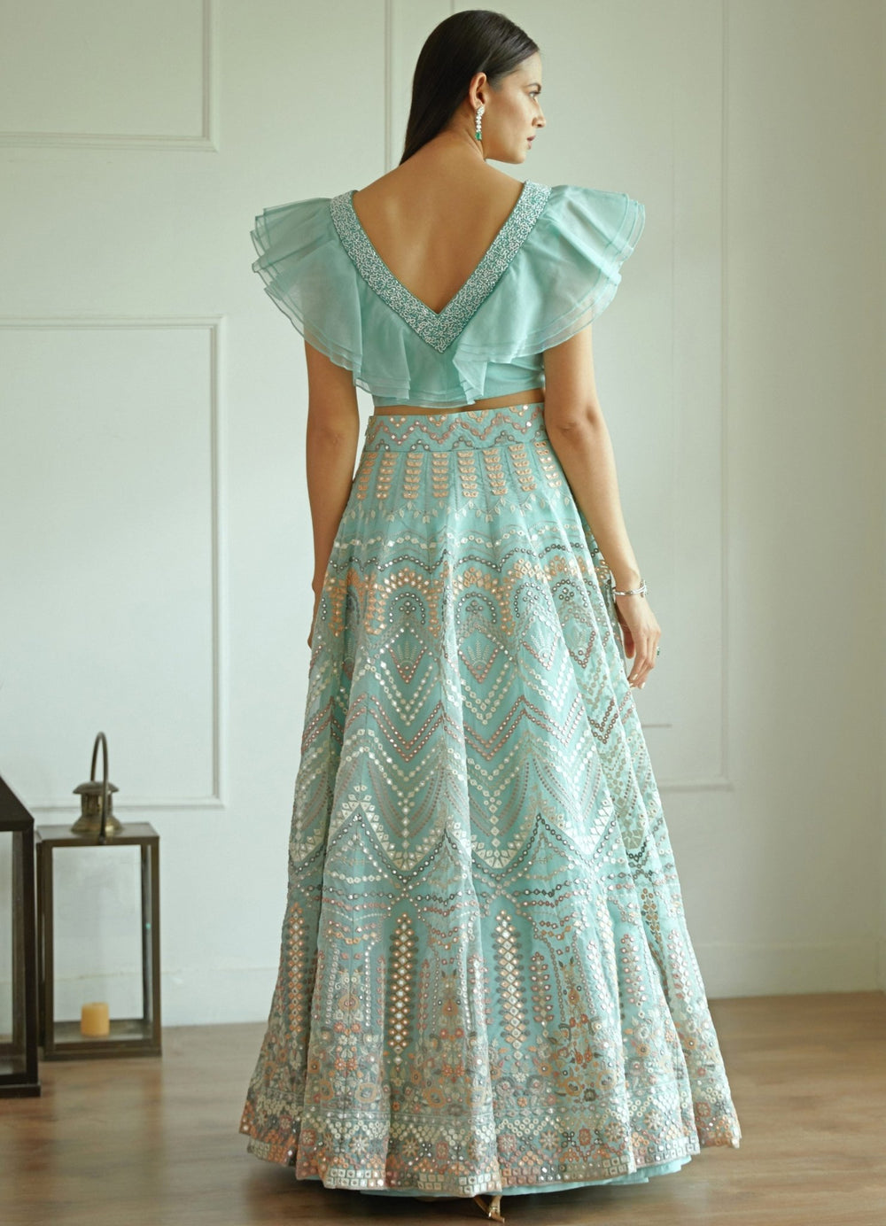 Amrin Sky Blue Georgette Lehenga Set Studio Iris - Fabilicious Fashion