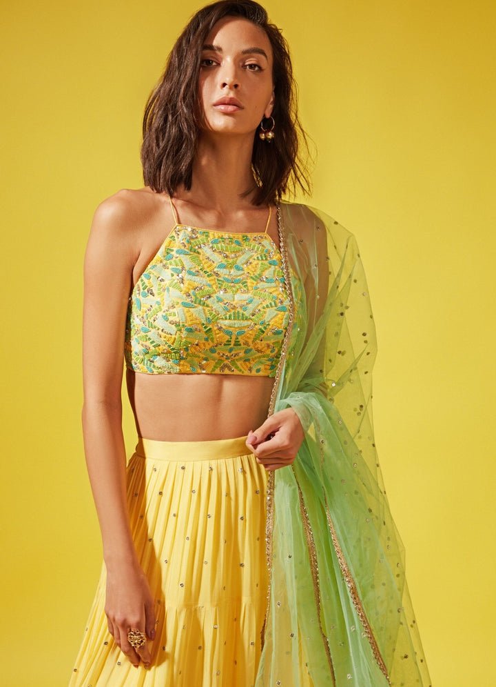 Amy Yellow Halter Lehenga Set Chamee n Palak - Fabilicious Fashion