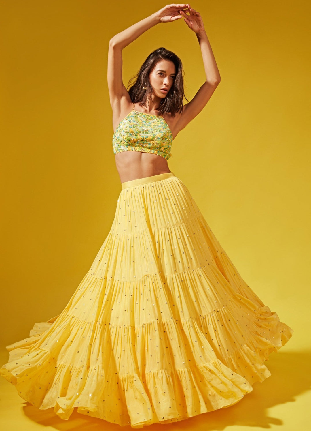 Amy Yellow Halter Lehenga Set Chamee n Palak - Fabilicious Fashion