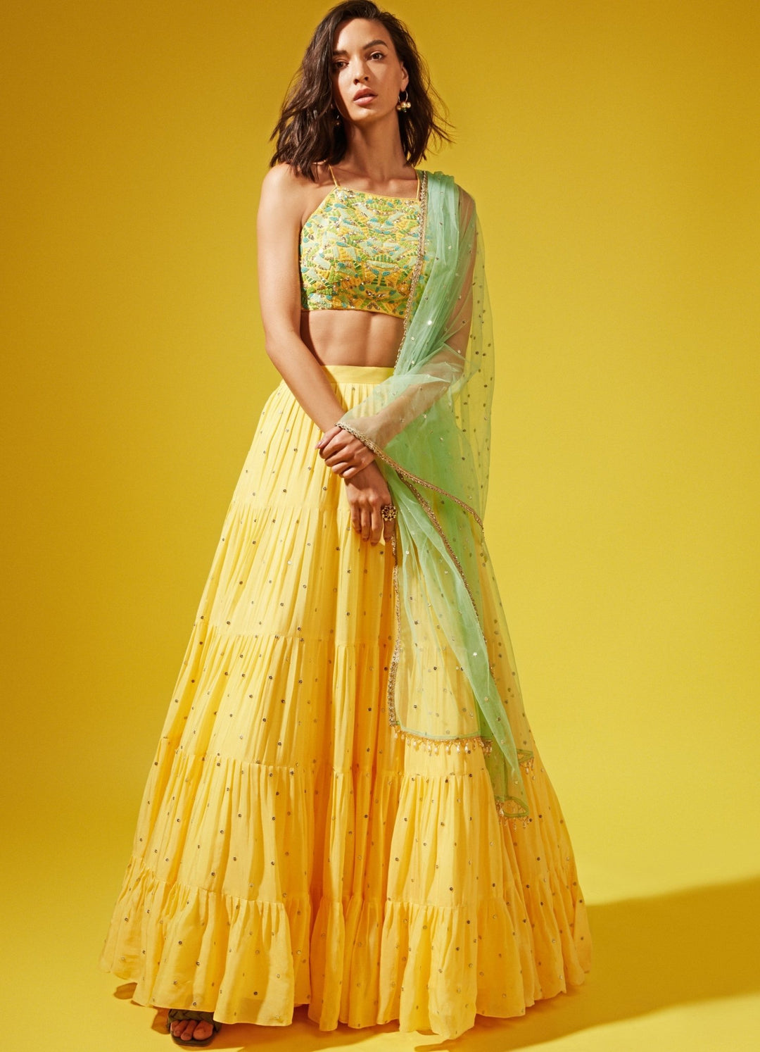 Amy Yellow Halter Lehenga Set Chamee n Palak - Fabilicious Fashion