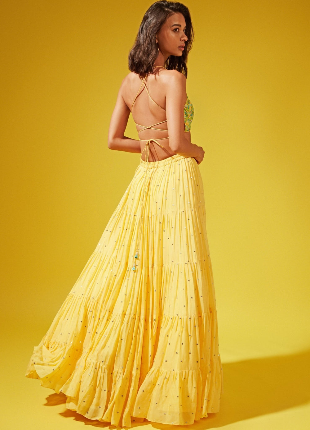 Amy Yellow Halter Lehenga Set Chamee n Palak - Fabilicious Fashion