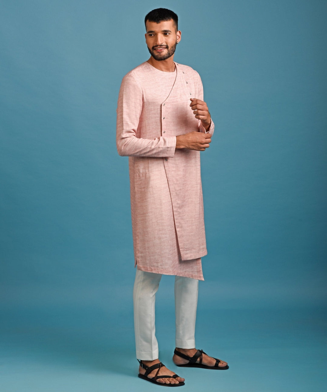 Angrakha Kurta In Ombre Pink With Pyjama Chatenya Mittal - Fabilicious Fashion