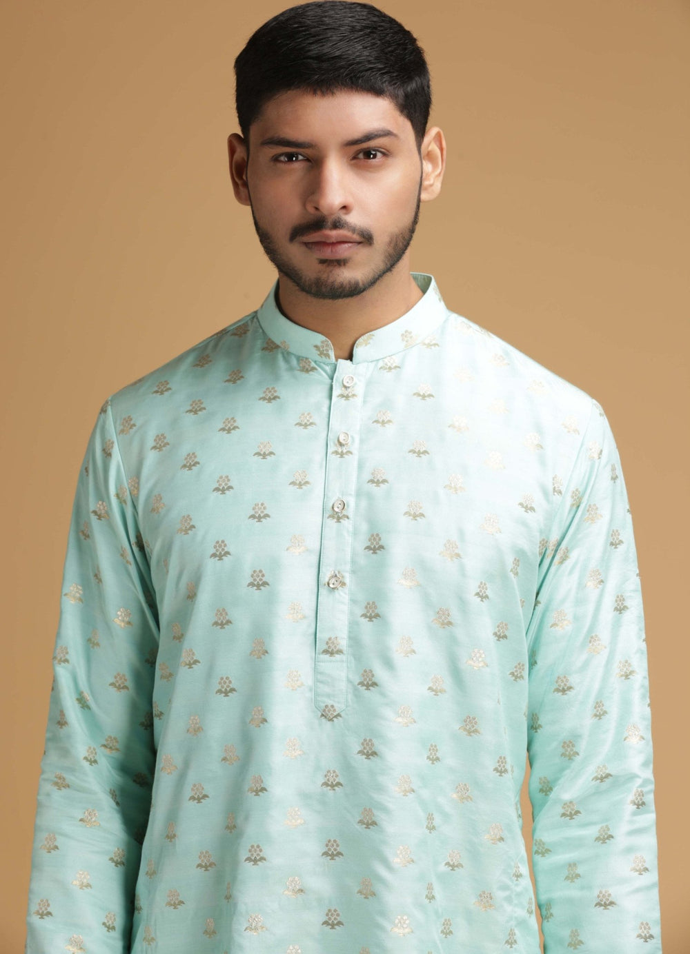 Aqua Zari Motif Silk Kurta Set Chatenya Mittal - Fabilicious Fashion