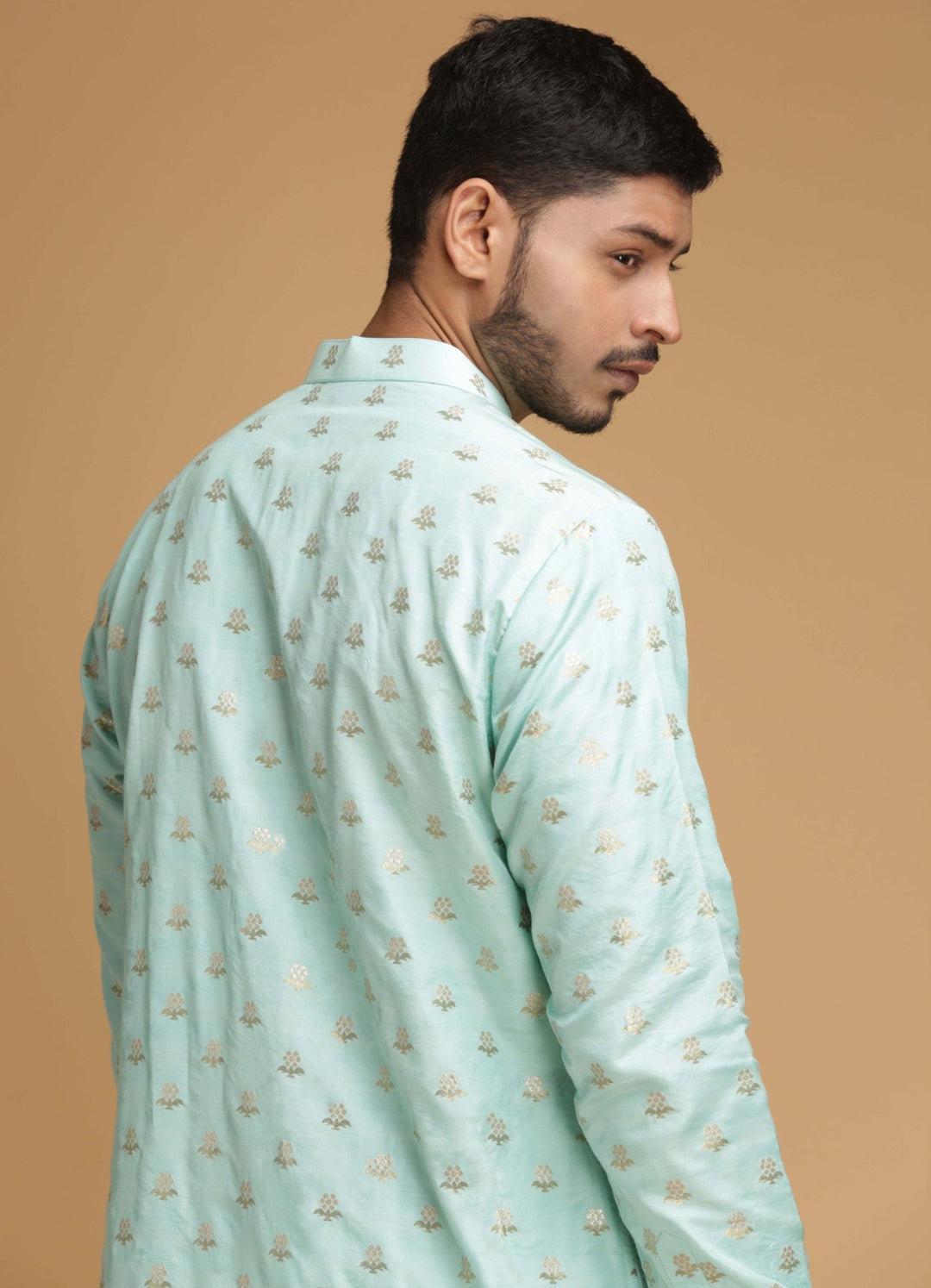 Aqua Zari Motif Silk Kurta Set Chatenya Mittal - Fabilicious Fashion