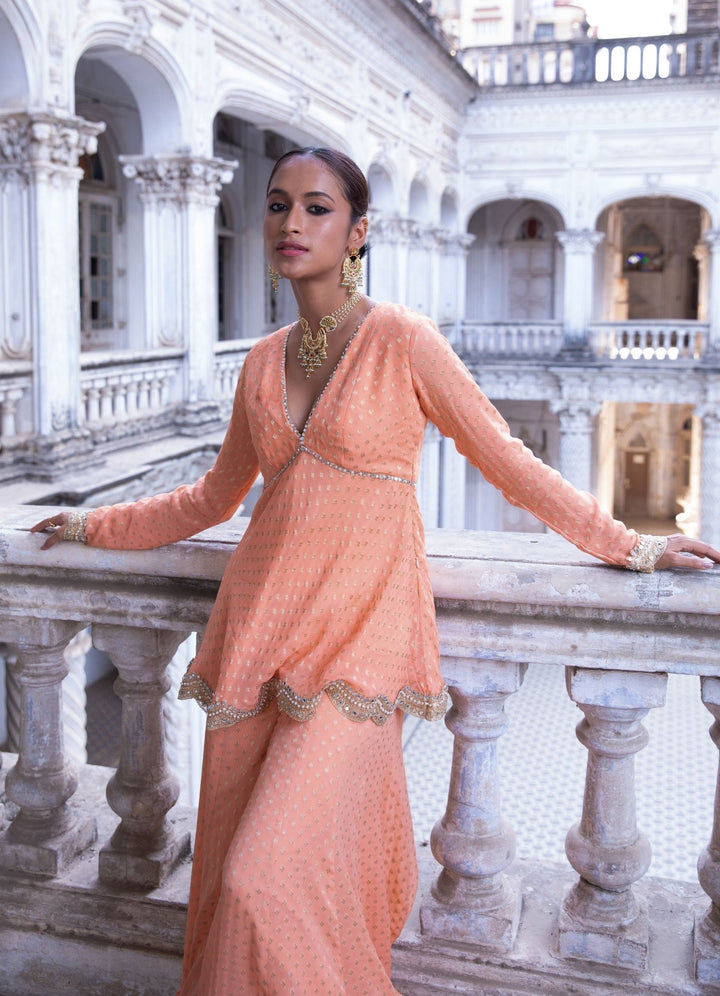 Aradhya Tangerine Kurta Set Renee - Fabilicious Fashion