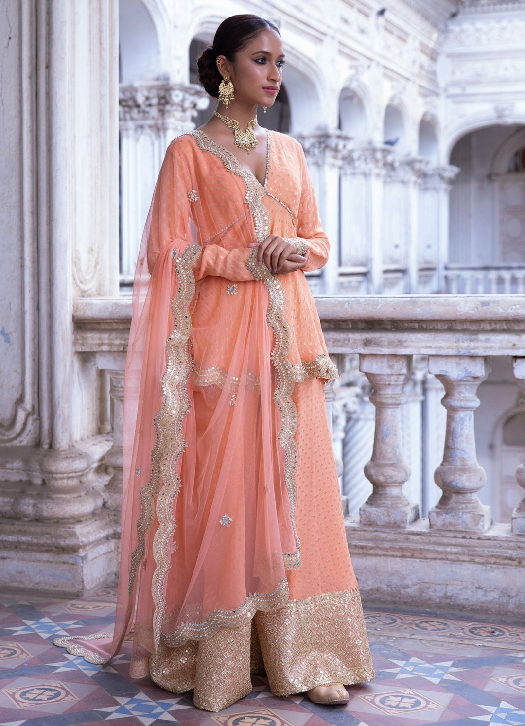 Aradhya Tangerine Kurta Set Renee - Fabilicious Fashion