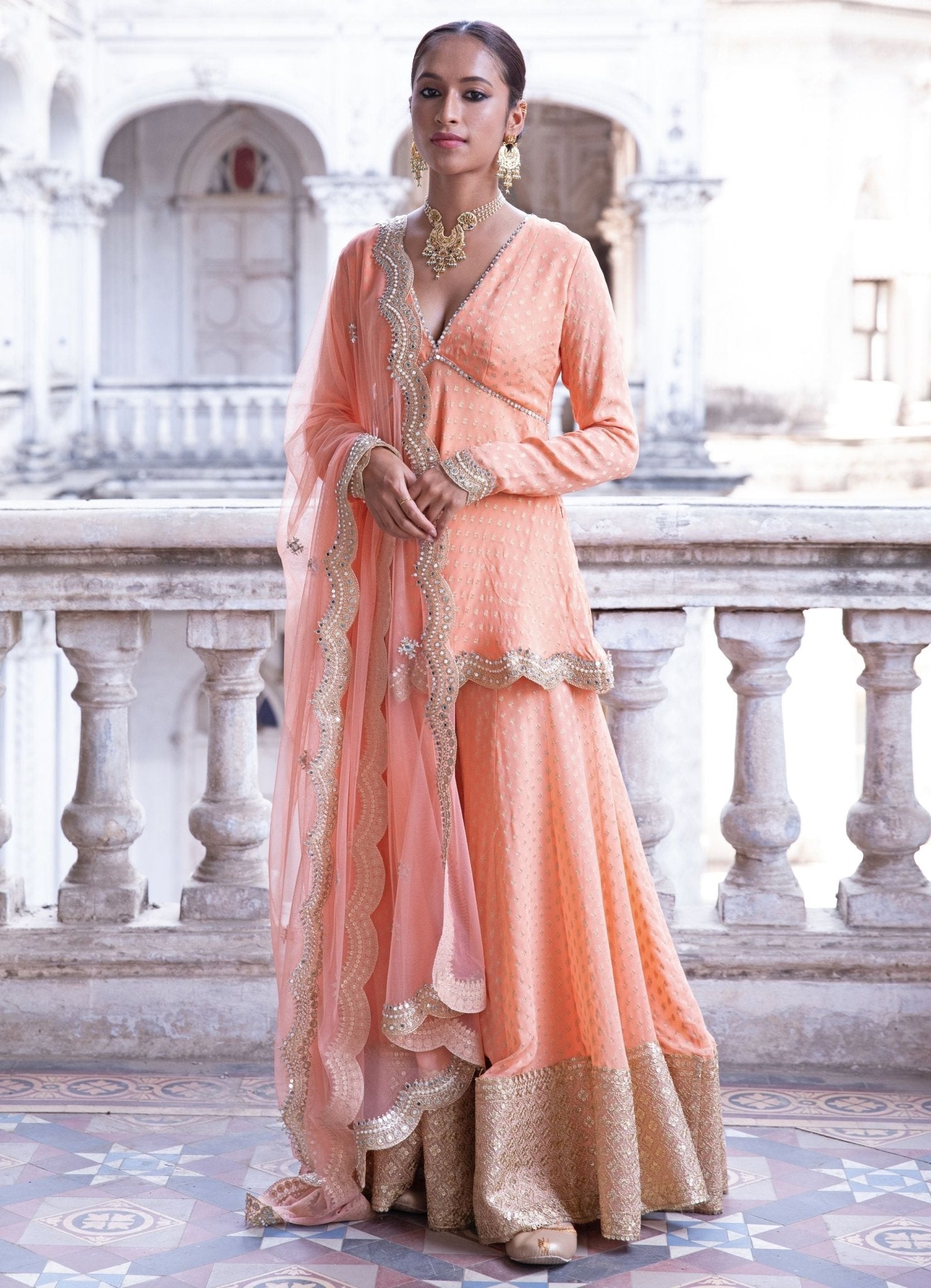 tangerine kurta sharara set for mehendi and haldi events