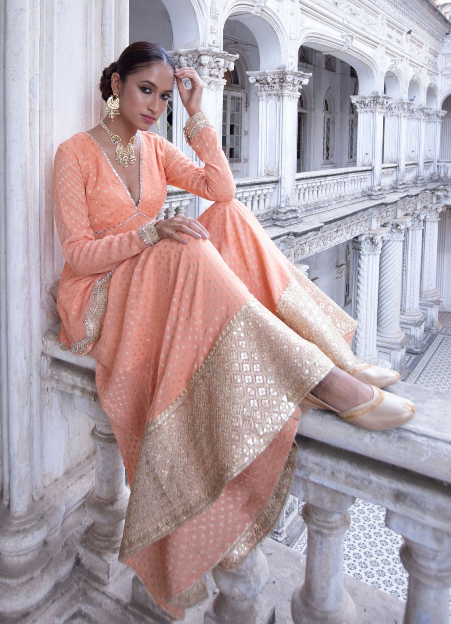 Tangerine sharara set for mehendi celebration