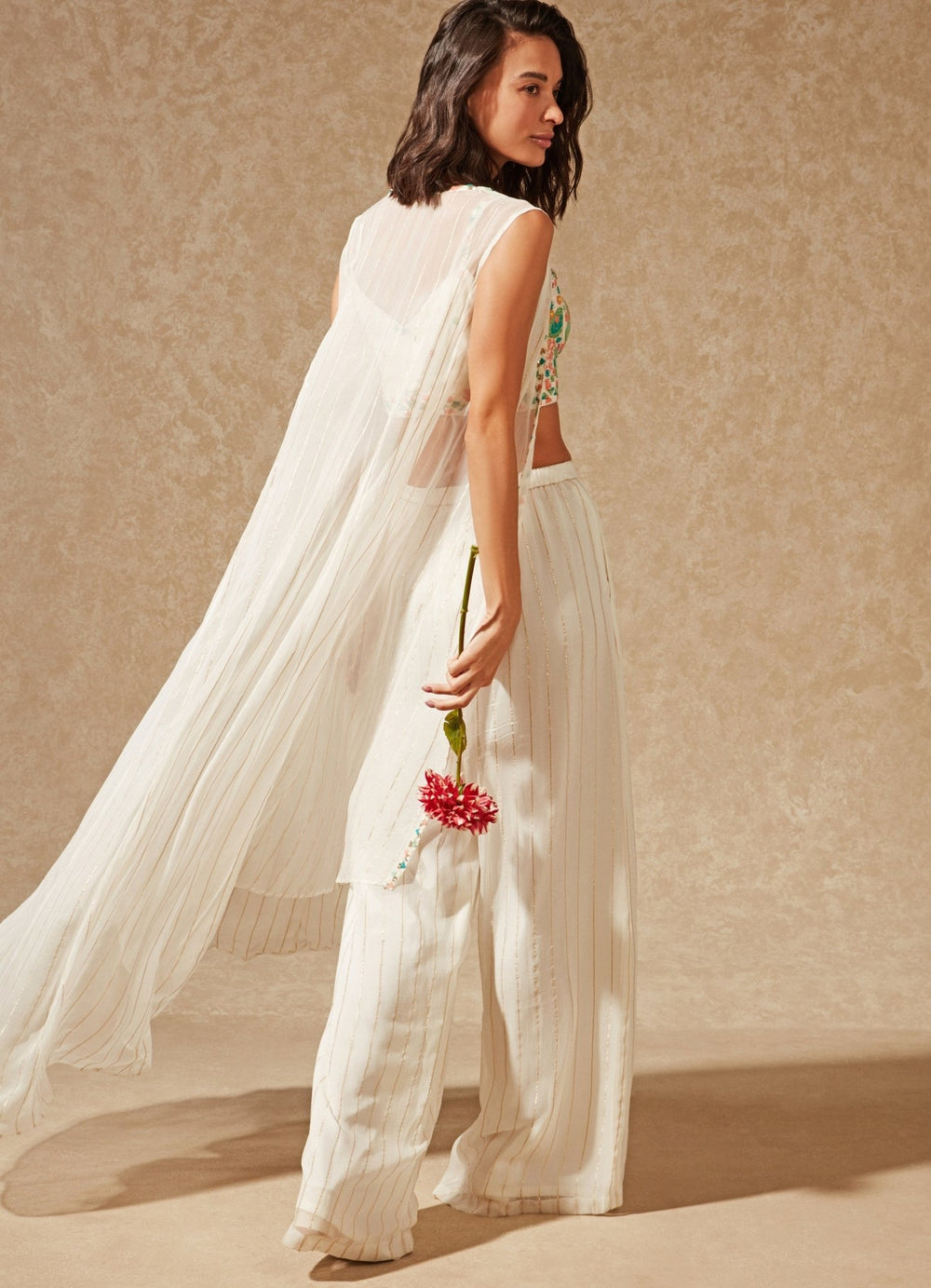 Asmi Ivory Pant And Jacket Set Chamee n Palak - Fabilicious Fashion