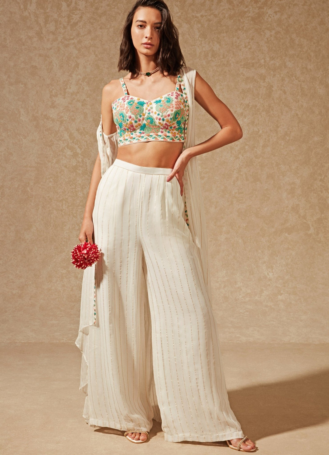 Asmi Ivory Pant And Jacket Set Chamee n Palak - Fabilicious Fashion