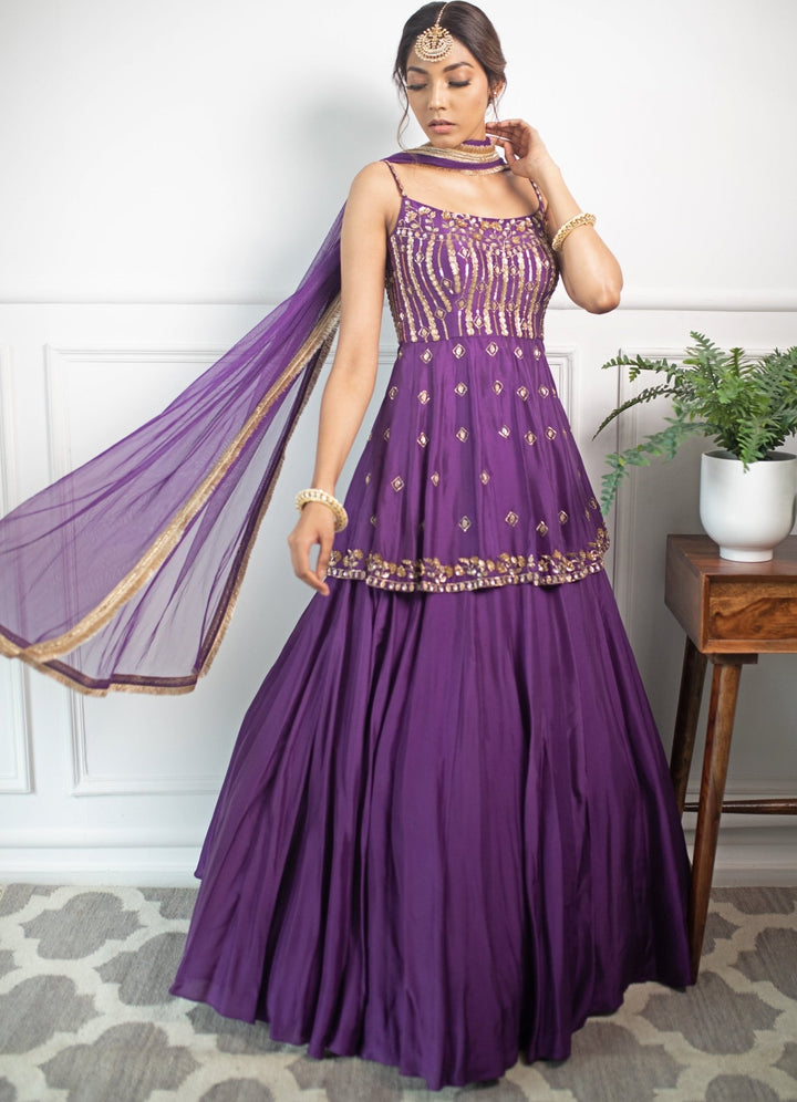 Aubergine Peplum Lehenga Set Parul Gandhi - Fabilicious Fashion