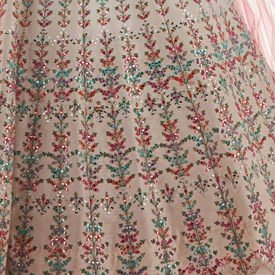 Ava Ivory Resham and Mirrorwork Multihued Lehenga Set Chamee n Palak - Fabilicious Fashion