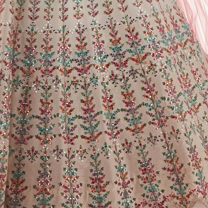 Ava Ivory Resham and Mirrorwork Multihued Lehenga Set Chamee n Palak - Fabilicious Fashion