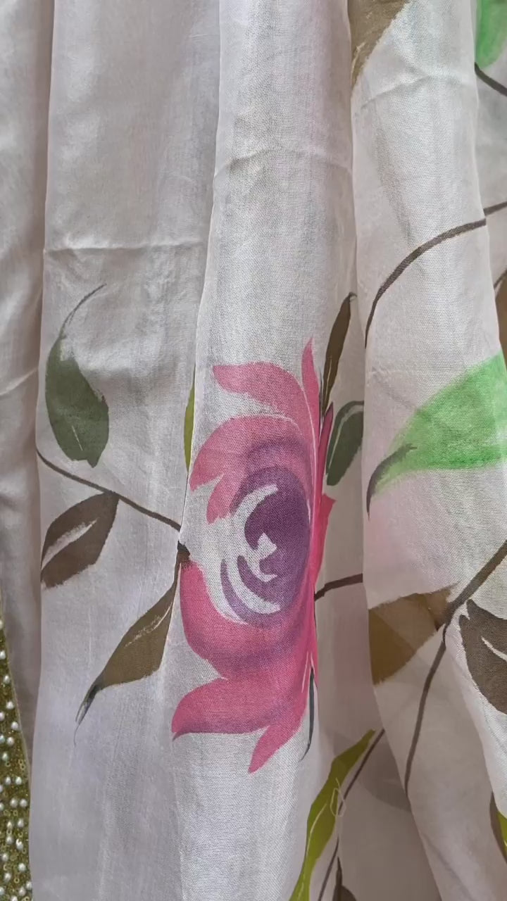 Moss Green Lehenga Set With Hand Painted Dupatta
