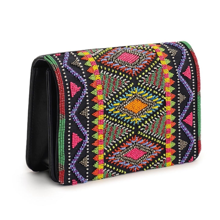 Beaded Black Aztec Clutch The Purple Sack - Fabilicious Fashion