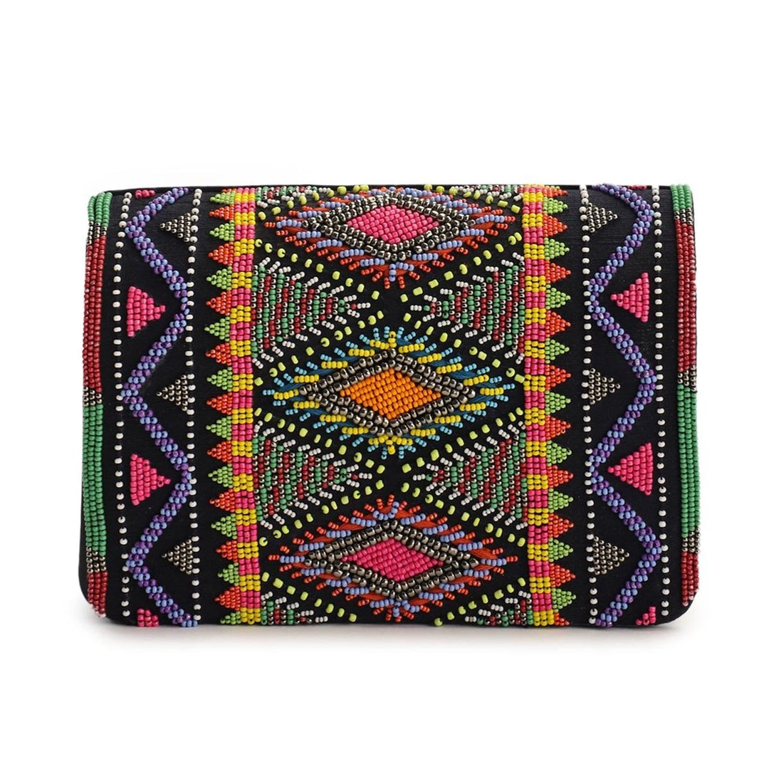 Beaded Black Aztec Clutch The Purple Sack - Fabilicious Fashion