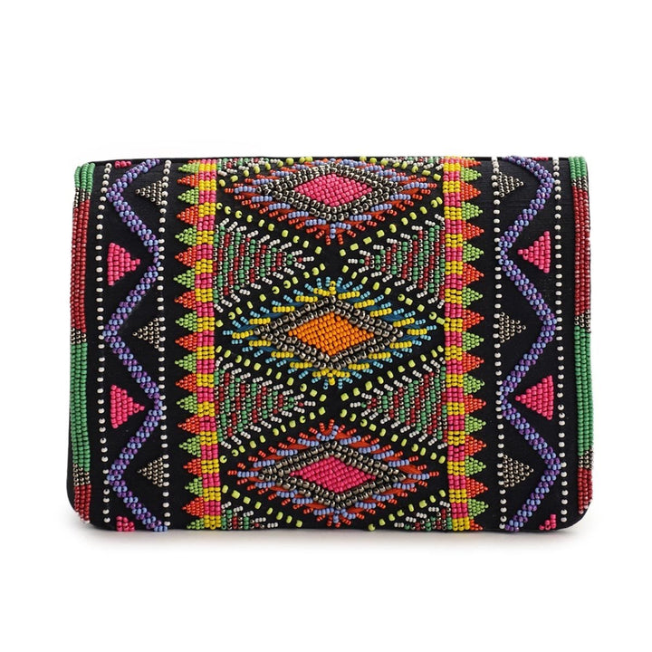 Beaded Black Aztec Clutch The Purple Sack - Fabilicious Fashion