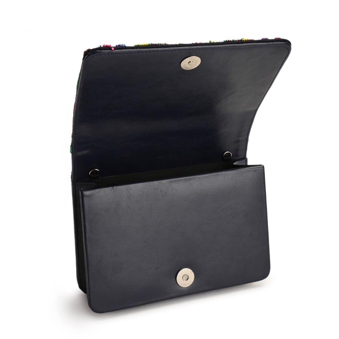 Beaded Black Aztec Clutch The Purple Sack - Fabilicious Fashion