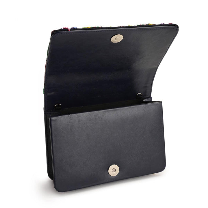 Beaded Black Aztec Clutch The Purple Sack - Fabilicious Fashion