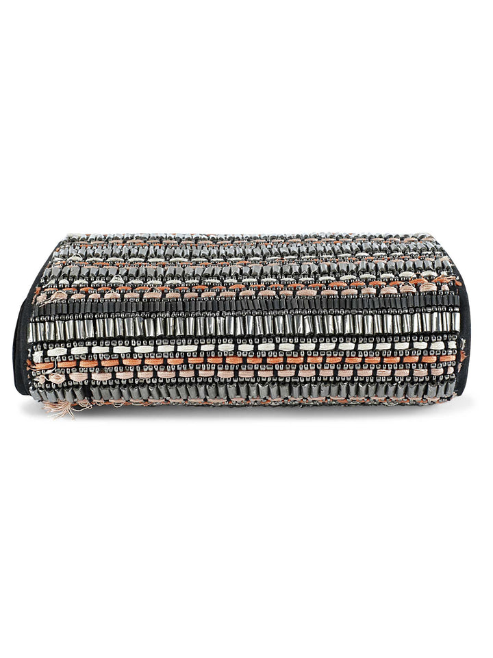 Beaded Silver and Black Clutch The Purple Sack - Fabilicious Fashion