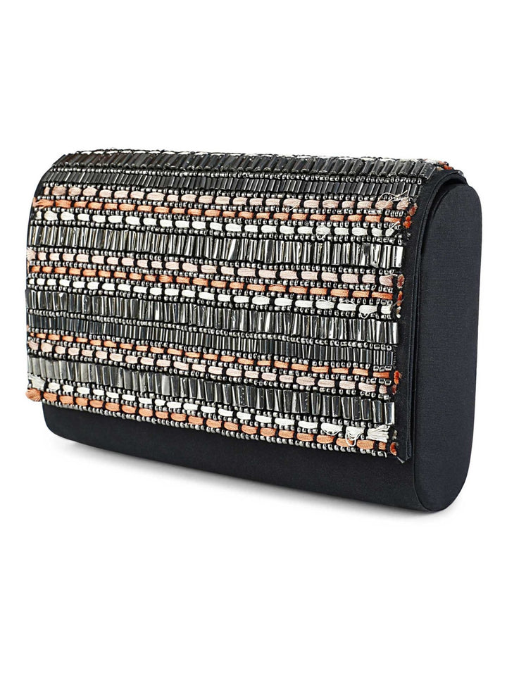 Beaded Silver and Black Clutch The Purple Sack - Fabilicious Fashion