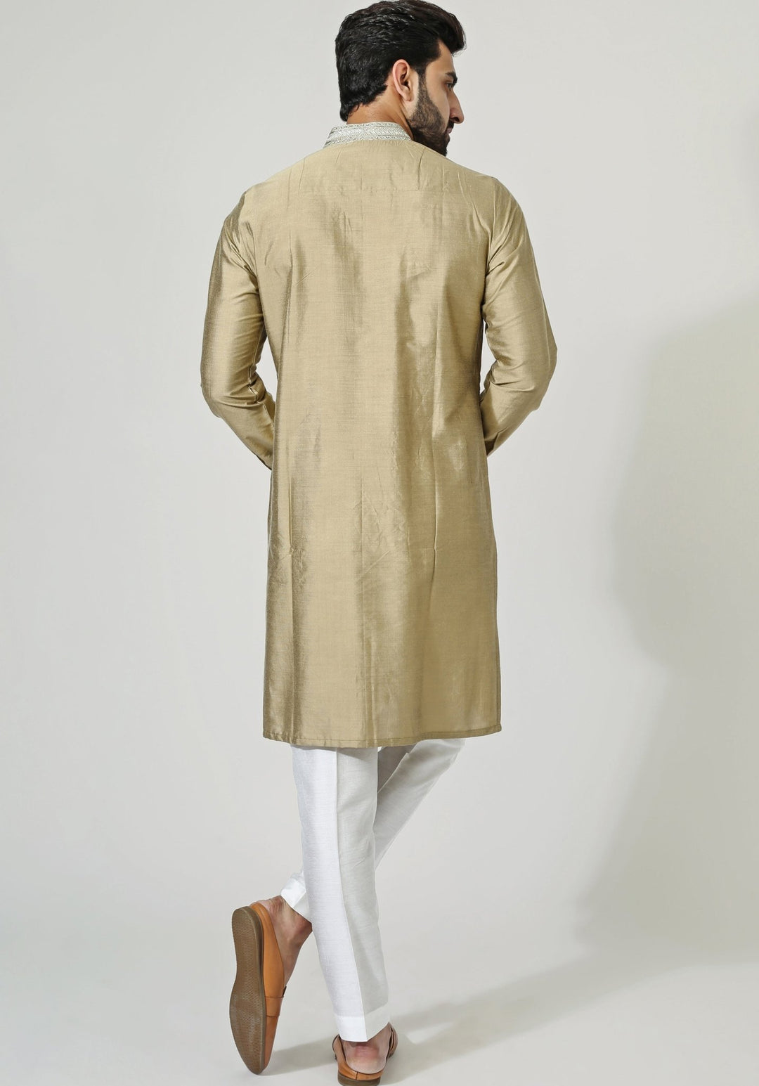 Beige Gold Embroidered Kurta Set Chatenya Mittal - Fabilicious Fashion