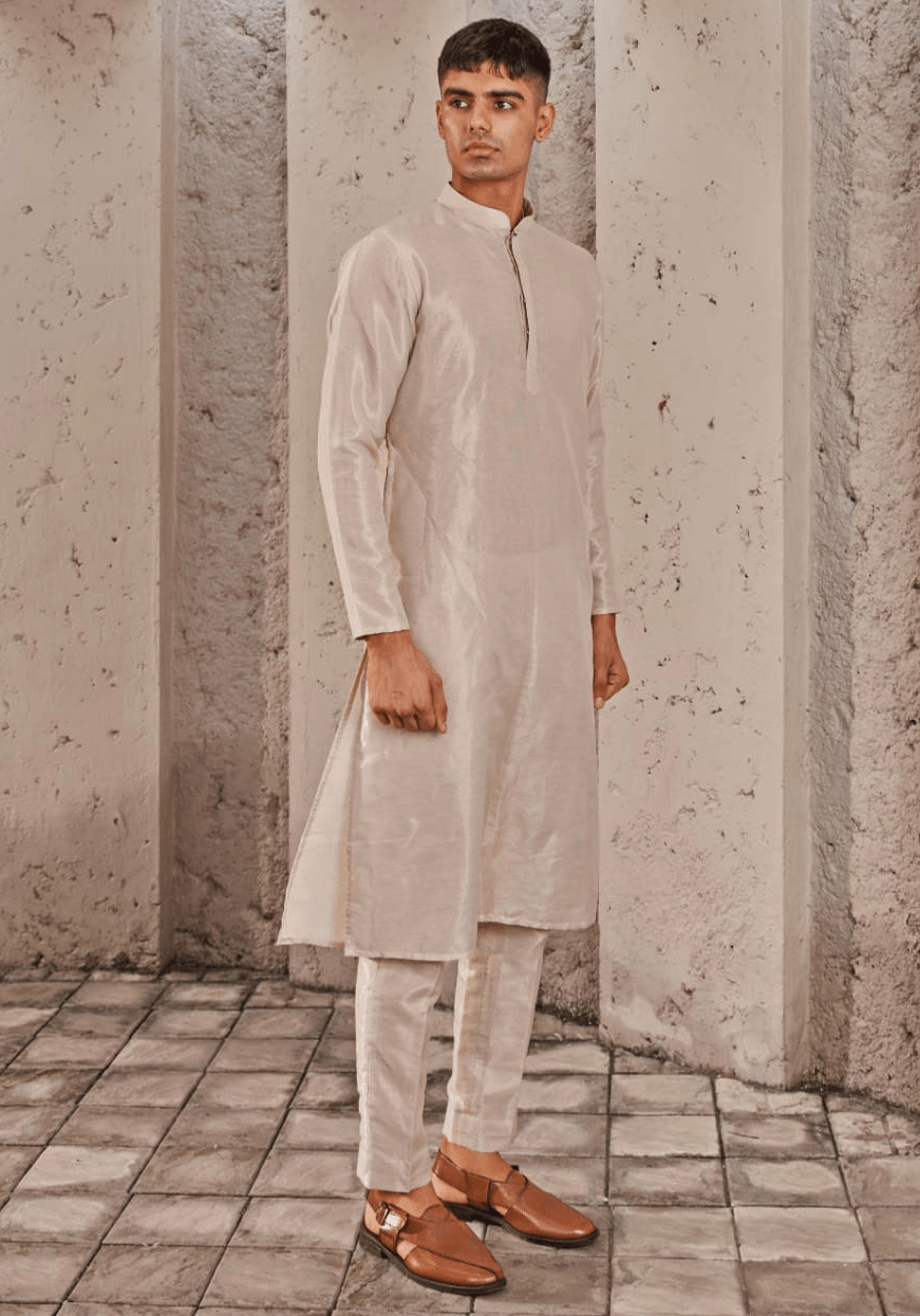 Beige Gold Embroidered Kurta Set Nidhika Shekhar - Men - Fabilicious Fashion