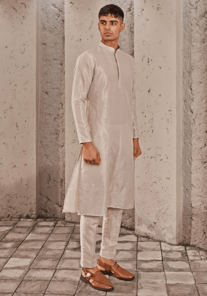 Beige Gold Embroidered Kurta Set Nidhika Shekhar - Men - Fabilicious Fashion