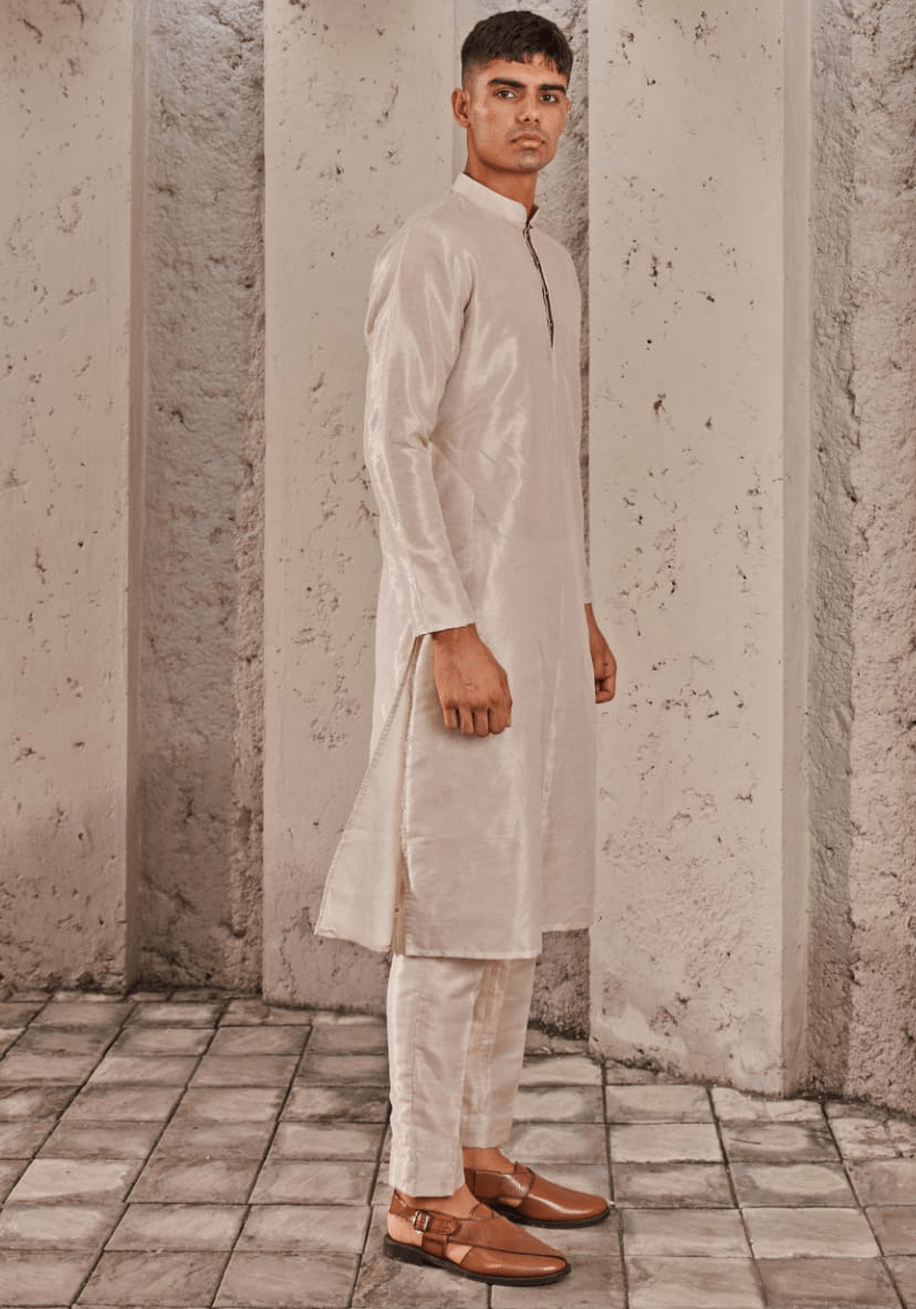 Beige Gold Embroidered Kurta Set Nidhika Shekhar - Men - Fabilicious Fashion