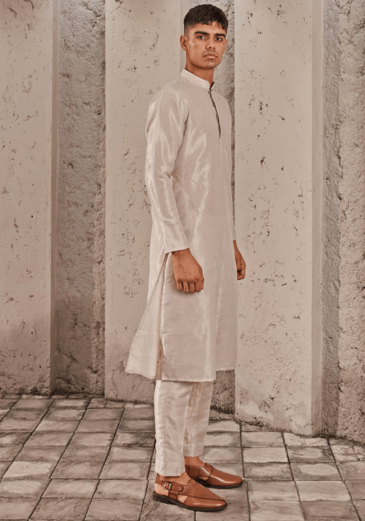 Beige Gold Embroidered Kurta Set Nidhika Shekhar - Men - Fabilicious Fashion