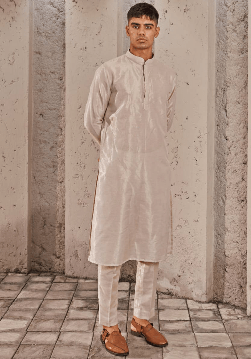 Beige Gold Embroidered Kurta Set Nidhika Shekhar - Men - Fabilicious Fashion