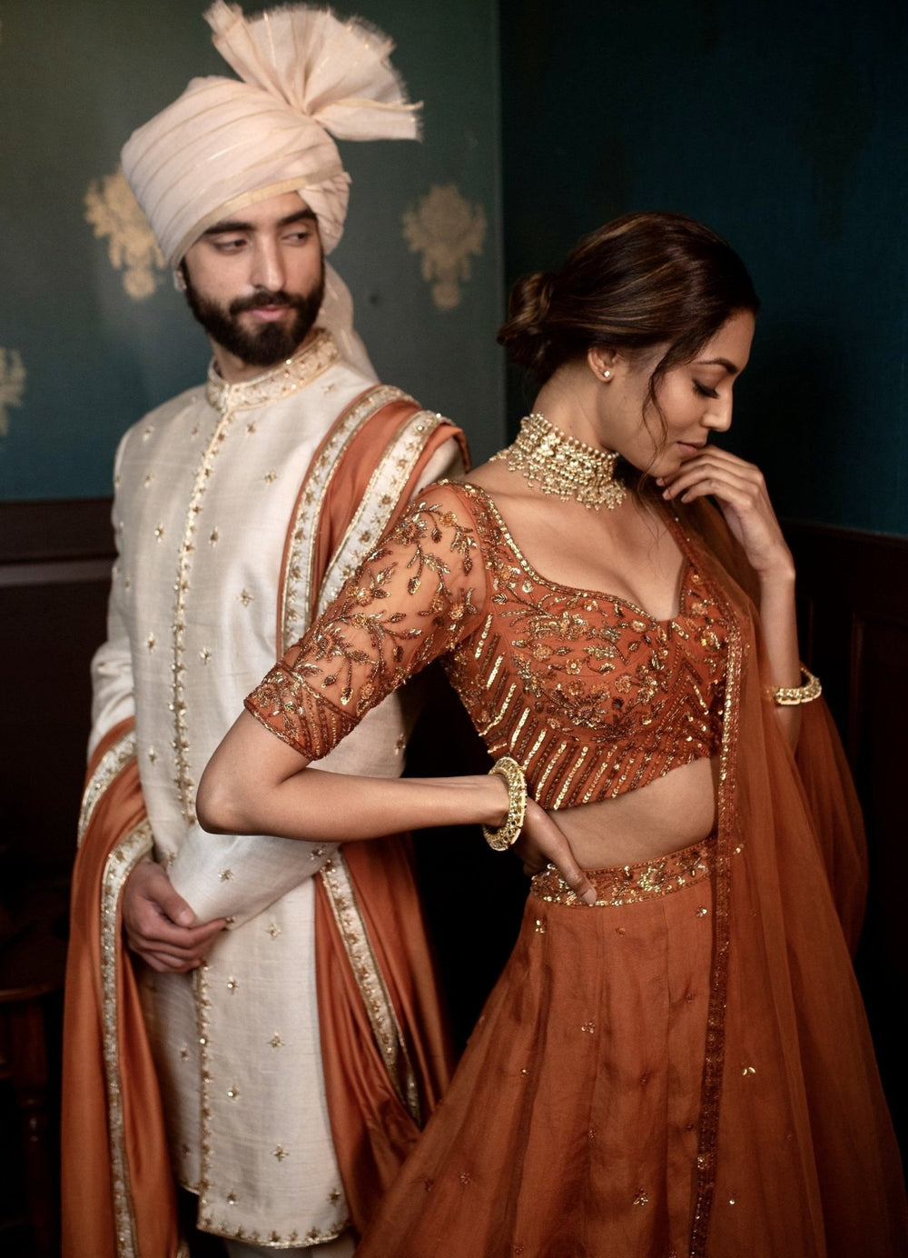 Beige Gold Hand embroidered Sherwani with kurta and pant set Contrast By Parth - Fabilicious Fashion