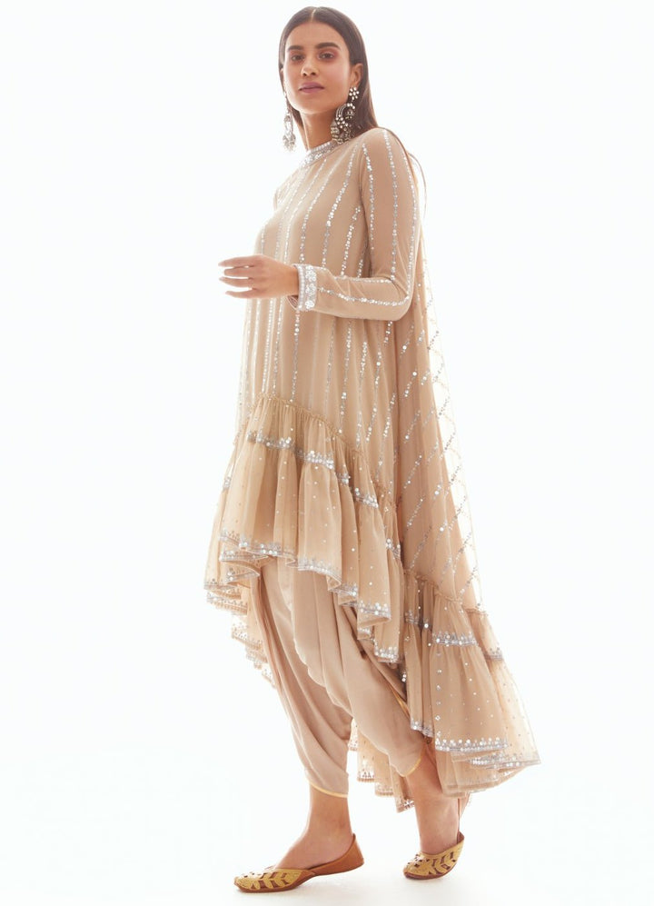 Beige Gold High Low Kurta Set Vvani by Vani Vats - Fabilicious Fashion