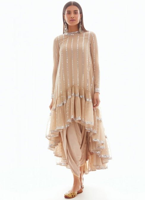 Beige Gold High Low Kurta Set Vvani by Vani Vats - Fabilicious Fashion